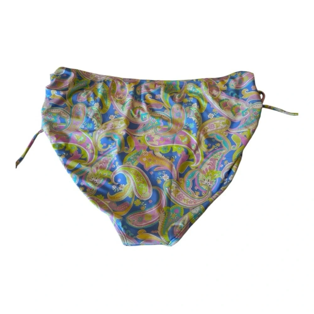 California High Waist Drawstring Full Bottom Pastel Paisley Swim Separate